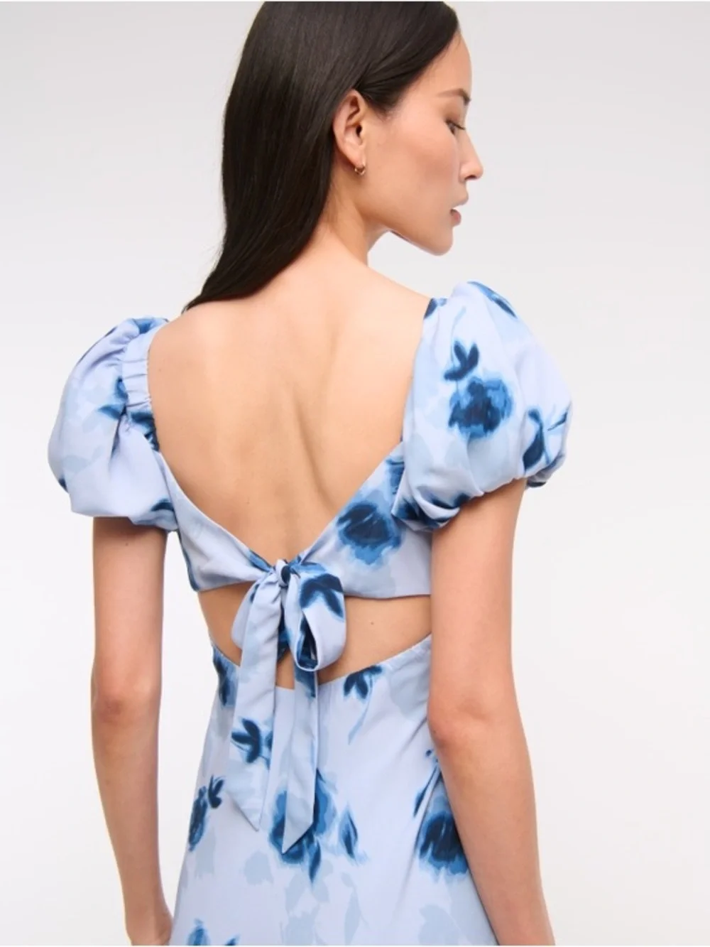 Abercrombie & Fitch blue Puff Sleeve Maxi Dress with floral print